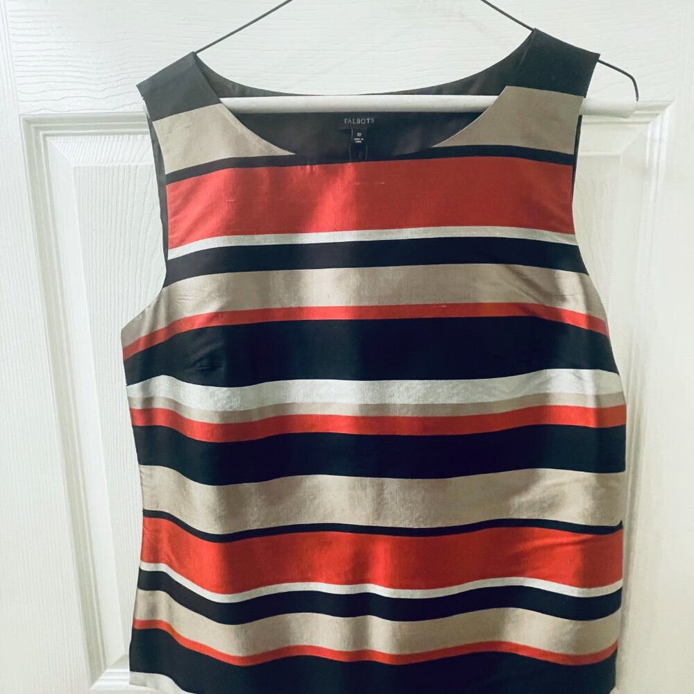 NWT Talbots Tank Top - striped - silver red black  size 10 Sleeveless Tank Top